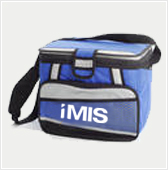 Blue insulated cooler with logo